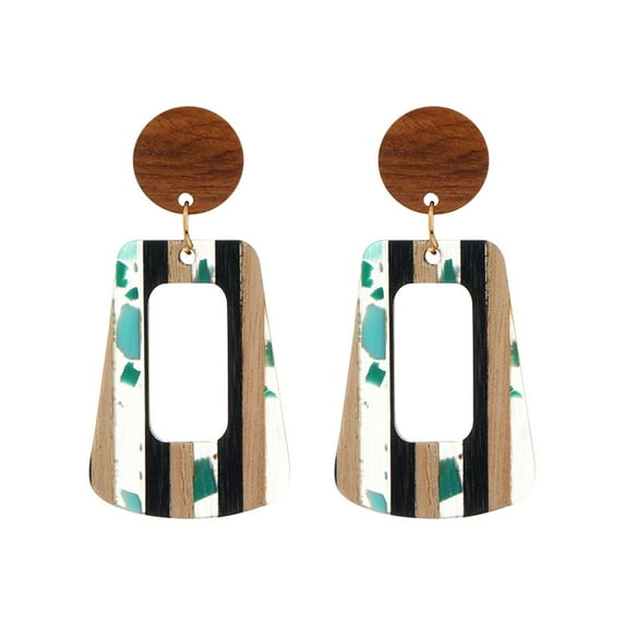 Wovilon Wood Rectangle Geometric Dangle Earrings Vintage Boho Statement Drop Earrings For Women Fashion Jewelry B