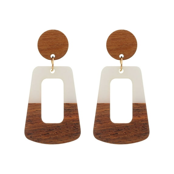 Wovilon Wood Rectangle Geometric Dangle Earrings Vintage Boho Statement Drop Earrings For Women Fashion Jewelry C