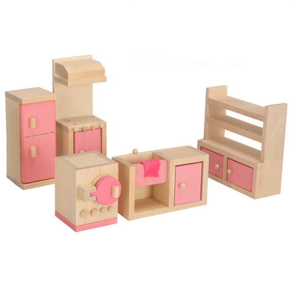 Wovilon Wooden Doll House Furniture Kitchen Set With Accessories For Dollhouse
