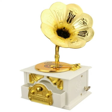 Wovilon Wooden Retro Nostalgic Phonograph Music Box Antique Classical Retro Gramophone Music Box Home Decoration Creative Gift
