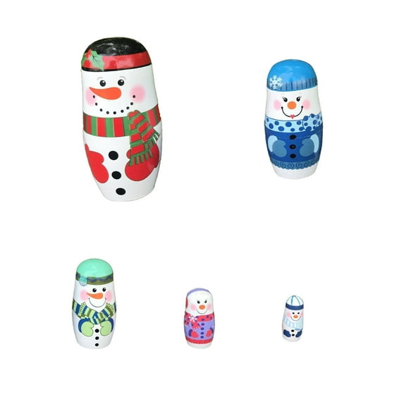 Wovilon Wooden Russian 5 Layer Nesting Doll 5 Layer Christmas Snowman Nesting Doll Artificially Manufactured Crafts Home Decoration