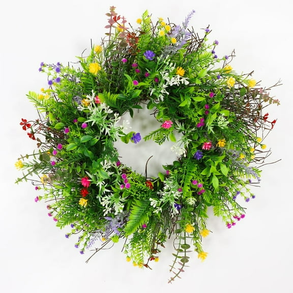 Wovilon Wreaths for Front Door, Spring and Summer Wreath, Front Door Simulation, Dry Flower Wreath, Buttercup, Fresh Green Plant, Eternal Flower Home Decor