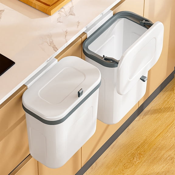 Wovilon Sliding Lid Kitchen Trash Can, Under Cabinet Hanging Odor Proof Garbage Bin with No Punching Mount, Easy Open Touch-Free Disposal, White Plastic Storage Bin for Small Kitchen