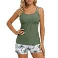 thumbnail image 1 of Wovix 2 Piece Crewneck Tankini Swimsuits for Women Tummy Control Bathing Suit with Boyleg Shorts Athletic Swim Beach Wear, 1 of 3