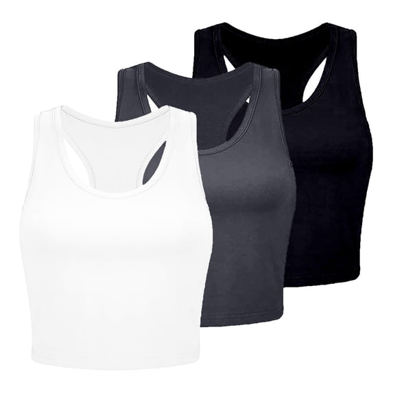 Wovix 3 Pieces Basic Cropped Tank Tops Sleeveless Crewneck Wide Strap Racerback Camisole Basic Comfy Work Daily Shirt XXL