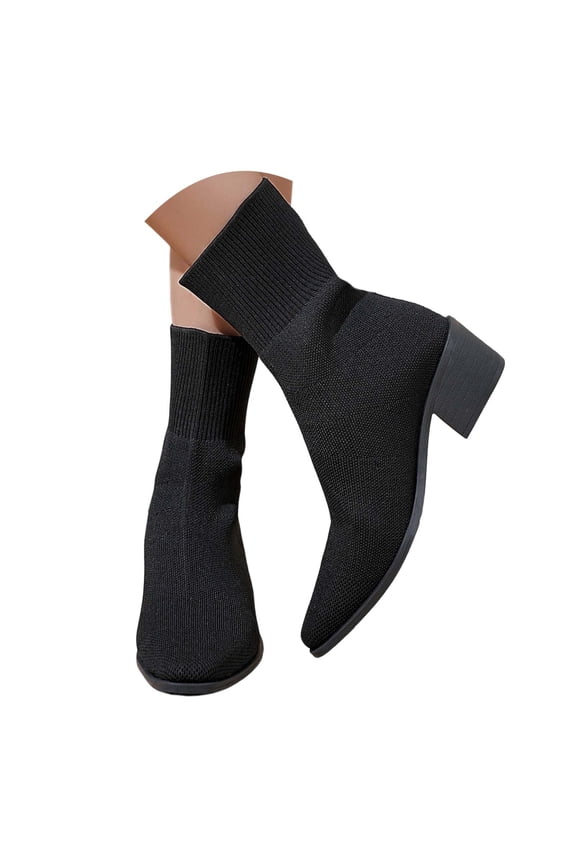 Ankle Boots for Women Dressy Comfy Knit Sock Booties Pointed Toe Heel on Elastic Spring Fall Booties Daily Black 36