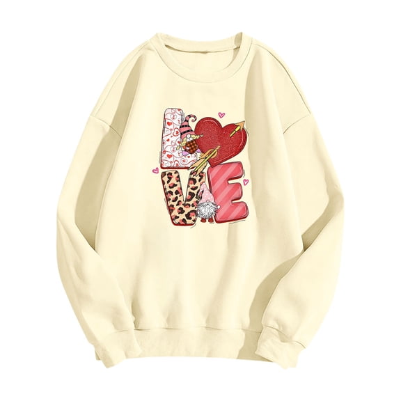 Wovix Basic Valentine's Day Oversized Sweatshirt for Women Crewneck Long Sleeve Casual Pullover Soft Daily Funny Graphic Sweater Festival Streetwear