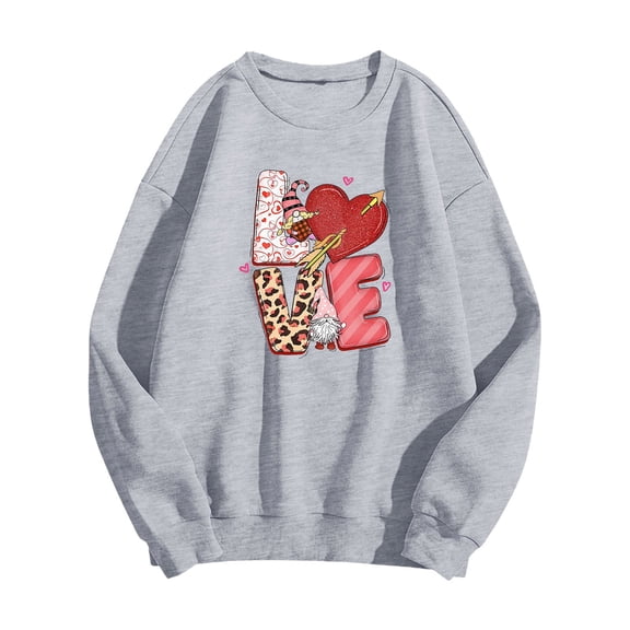Wovix Basic Valentine's Day Oversized Sweatshirt for Women Crewneck Long Sleeve Casual Pullover Soft Daily Funny Graphic Sweater Festival Streetwear