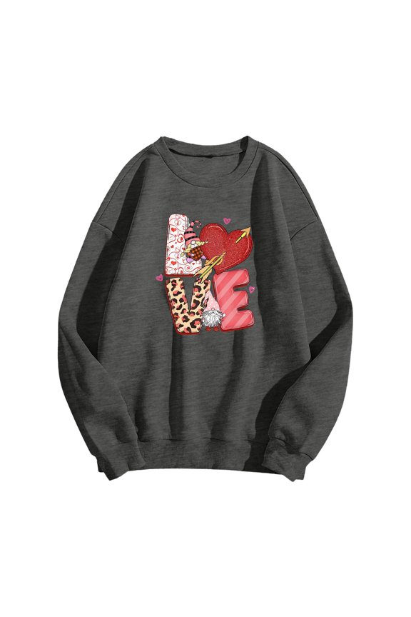 Basic Valentine's Day Oversized Sweatshirt for Women Crewneck Long Sleeve Casual Fleece Pullover Soft Daily Funny Graphic Sweater Festival Streetwear
