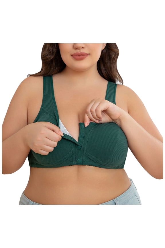 Bra for Seniors Women Front Snap Closure Bras Front Snaps Simple Solid Stretchy Breathable Comfy Bras Green 56