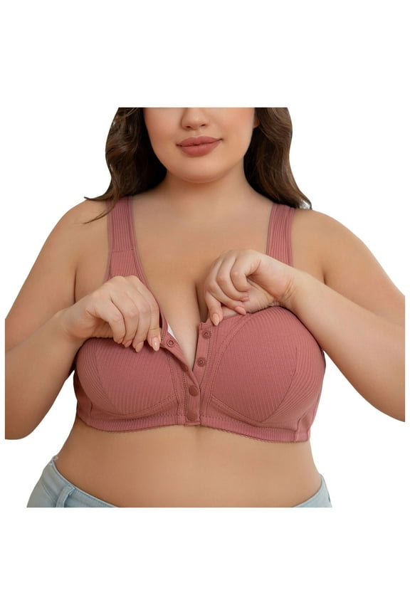 Bra for Seniors Women Front Snap Closure Bras Front Snaps Simple Solid Stretchy Breathable Comfy Bras Orange 60