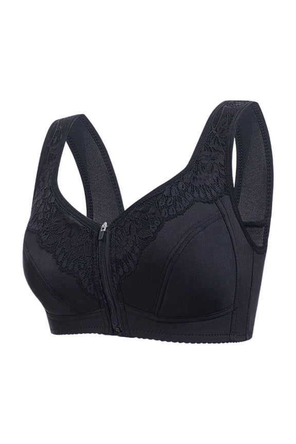 Bras Solid Simple for Women No Underwire Front Closure Comfort Wireless Snap Closing Bra Black 46
