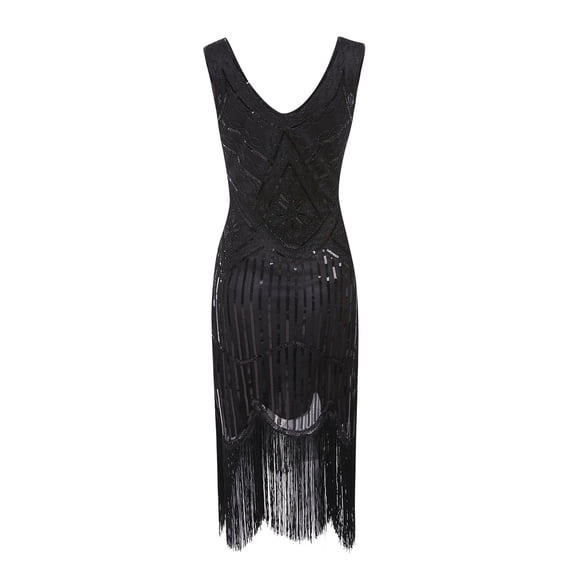 Wovix Carnival Women's Flapper Dresses V Neck Beaded Fringed Tunic Slim Trendy Casual Dress