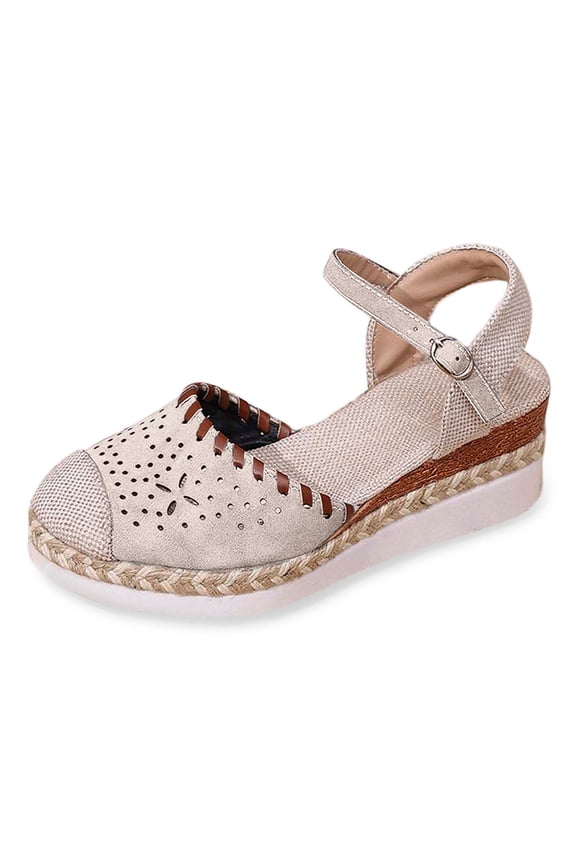 Closed Toe Platform Wedge Sandals for Women Espadrilles Color Block Casual Footwear