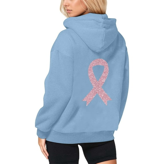 Wovix Cool Shirts Cancer Embroidered Pink Ribbon Full Zip Hoodie Long Sleeve Hooded Sweater for Dailywear Women