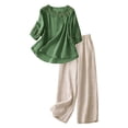 thumbnail image 1 of Wovix Fall Outfits For Women 2025 Sets Ethnic Style Short Sleeve Tunic Top With Wide Leg Pants Set Linen Outfit Basic Comfortable Two Piece Casual Sweatsuit Lounge Set Matching Sets, 1 of 5