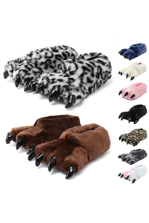 Fuzzy Bear Feet Slippers Womens Mens Funny Indoor House Shoes Animal Stocking Stuffer Gift Holiday Soft Shoes Beige One Size
