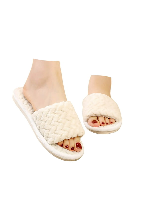 Fuzzy Open Toe Slippers for Women Indoor Cozy Memory Foam Slip On House Slides Shoes Gifts for Womens Trendy Thermal Comfy For Daily