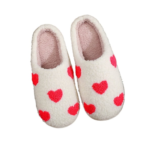 Wovix Heart Graphic Slippers House for Women Romantic Design Soft Plush Cozy Indoor Outdoor Lightweight Soft Backless Shoes Valentine's Day Watermelon Red 43