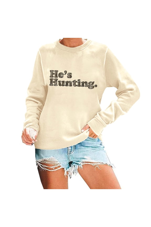 Hes Hunting Sweatshirt For Women Men Vintage Long Sleeve Crewneck Pullover Oversized Unisex Plaid Trendy Streetwear Romantic Tops