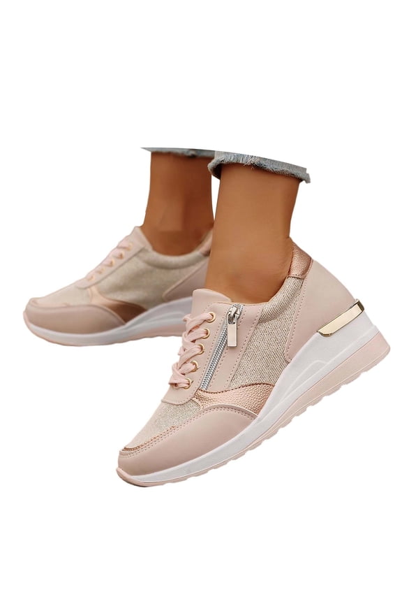 High Heel Wedge Sneakers for Women Platform Fashion Retro Classic Trainers Casual Lace-up Stylish Tennis Running Walking Shoes Pink 37