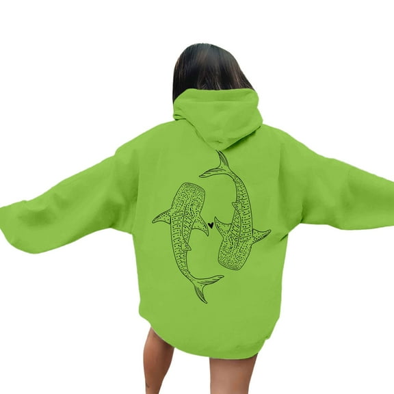 Wovix Hoodie with Shark Whale Sweatshirt Christian Hoodie For Women Clothes Graphic Long Sleeve Sweatshirts Daily Wear