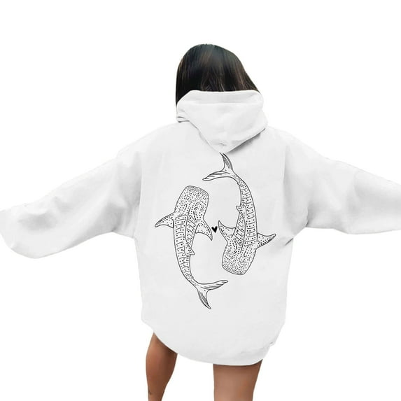 Wovix Hoodie with Shark Whale Sweatshirt Christian Hoodie For Women Clothes Graphic Long Sleeve Sweatshirts Daily Wear