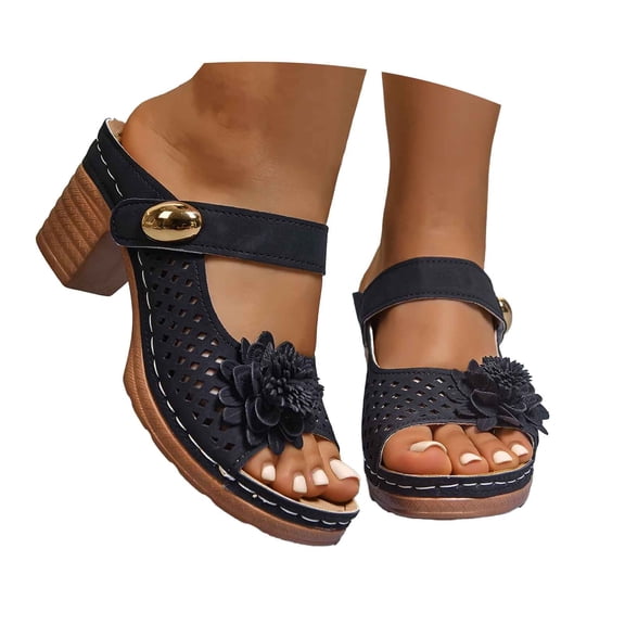 Wovix House Slipper For Women Ankle Strap Chunky High Heels Dress Platform Wedge Sandal Comfortable Indoor Outdoor Shoes