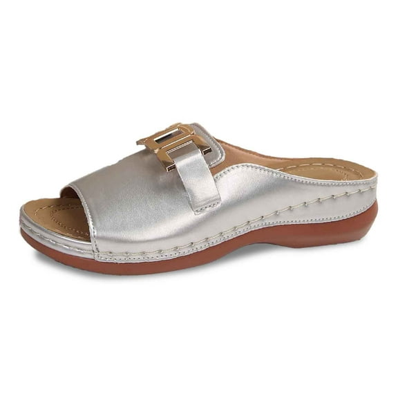 Wovix House Slipper For Women Artificial Leather Classic Shoes Arch Support Wedge Sandals Comfy Casual Open Toe Daily Wear