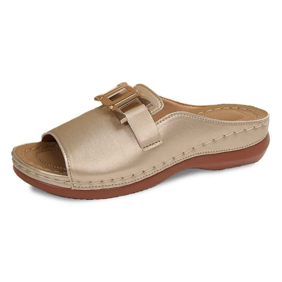 Wovix House Slipper For Women Artificial Leather Classic Shoes Arch Support Wedge Sandals Comfy Casual Open Toe Daily Wear