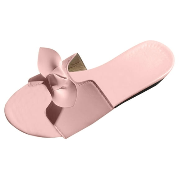 Wovix House Slipper For Women Bow Flat Sandals Open Toe On Dressy Slides Sandals Cute Girly Shoes Daily Wear