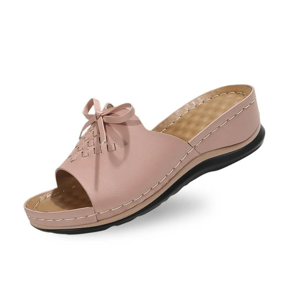 Wovix House Slipper For Women Casual Bow Tie Open Toe Design With Wedge Footwear For Relaxation And Style Indoor Outdoor Shoes