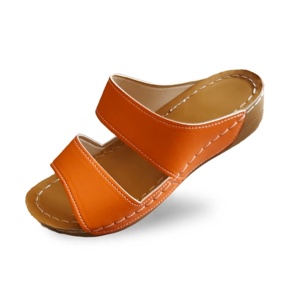 Wovix House Slipper For Women Comfortable Double Band Solid Leather Slippers Breathable Open Toe Shoes Indoor Outdoor Shoes