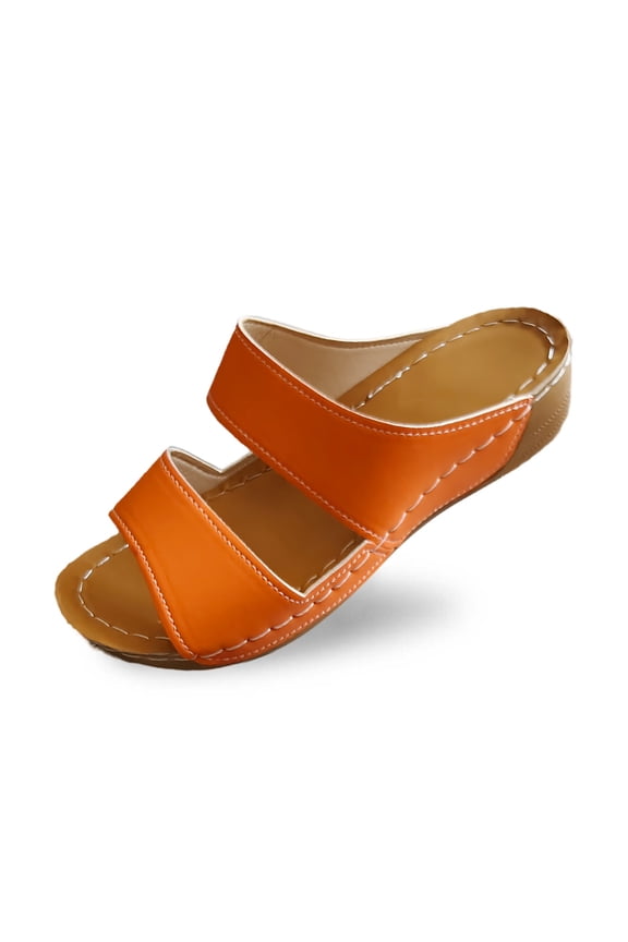 House Slipper For Women Comfortable Double Band Solid Leather Slippers Breathable Open Toe Shoes Indoor Outdoor Shoes