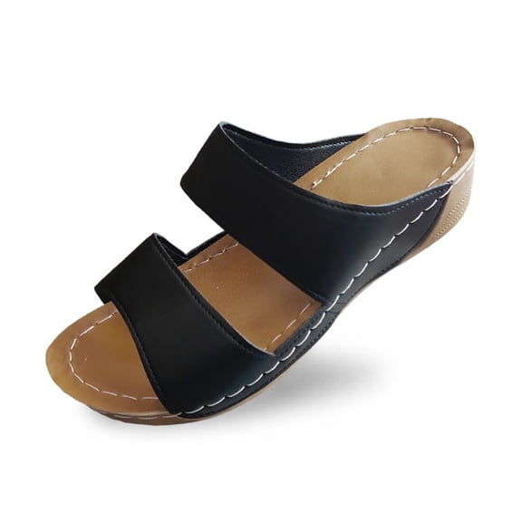 Wovix House Slipper For Women Comfortable Double Band Solid Leather Slippers Breathable Open Toe Shoes Indoor Outdoor Shoes