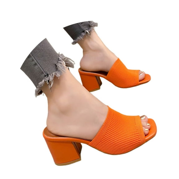 Wovix House Slipper For Women High Heel Shoes Square Open Toe Casual Trendy Classic Sandals Work Daily Indoor Outdoor Shoes