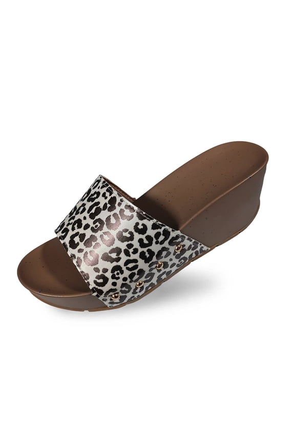 House Slipper For Women Leopard Print Fashion Open Toed Leather Platform Sandals Comfortable Beach Slippers Indoor Outdoor Shoes