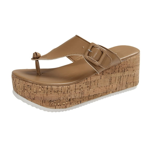 Wovix House Slipper For Women Platform Wedges Sandals Open Toe Silent Thong Slippers Durable Faux Leather Shoes Daily Wear