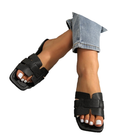 Wovix House Slipper For Women Slide Sandals Fashionable Braided Elegant Strap Flat Summer Square Open Toe Sandals Daily Wear