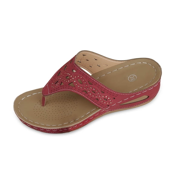 Wovix House Slipper For Women Soft Trendy Thong Wedges Sandals Open Toe Silent Slippers Durable Retro Shoes Work Indoor Outdoor Shoes