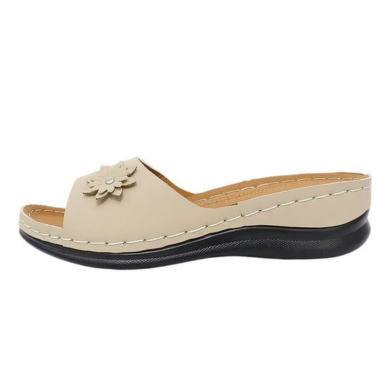 Wovix House Slipper For Women Solid Classic Shoes Arch Support Wedge Sandals Comfy Casual Open Round Toe Indoor Outdoor Shoes