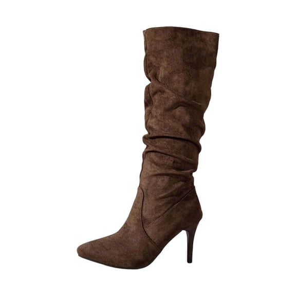 Wovix Knee High Boots for Women Pointed Toe Stiletto High Heel Slouchy Faux Suede with Side Zipper Tall Fashion Boots Trendy Streetwear Shoes Coffee 39