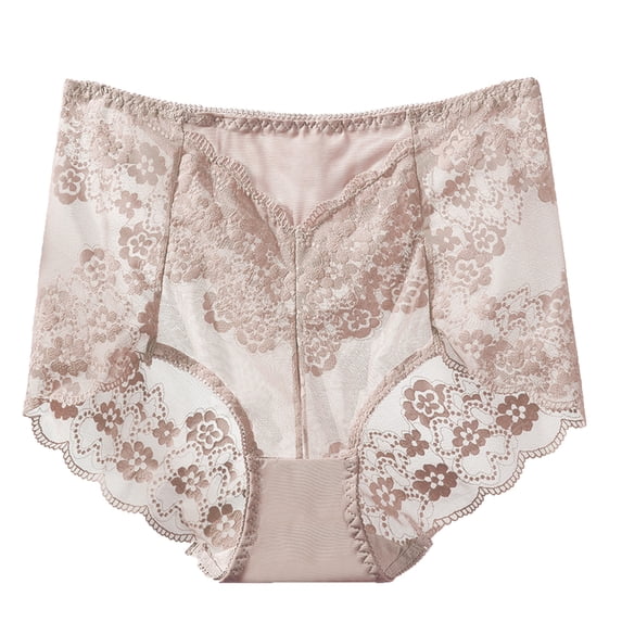 Wovix Lace Boyshorts Panties for Women High Waist Short Plus Size Cheeky Underwear Daily Comfy Gift Khaki L