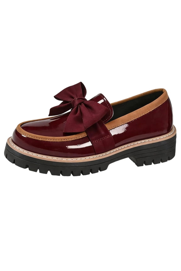 Ladies Faux Patent Leather Loafers with Bow Pink Slip-On Flat Shoes Casual Comfort Footwear Work Daily Red 37