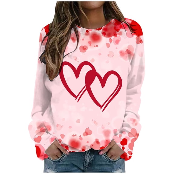 Wovix Love Heart Graphic Sweater Oversized Casual Sweatshirt Hooded Pullover Crewneck Long Sleeve Valentine's Day Romantic Tees Long Sleeve Soft Tops