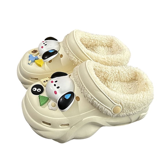 Wovix Memory Foam Slip On Slippers For Women Indoor Outdoor Wear With Removable Cartoon Charms Shoes Comfortable Soft Fleece Lined Clogs White 35