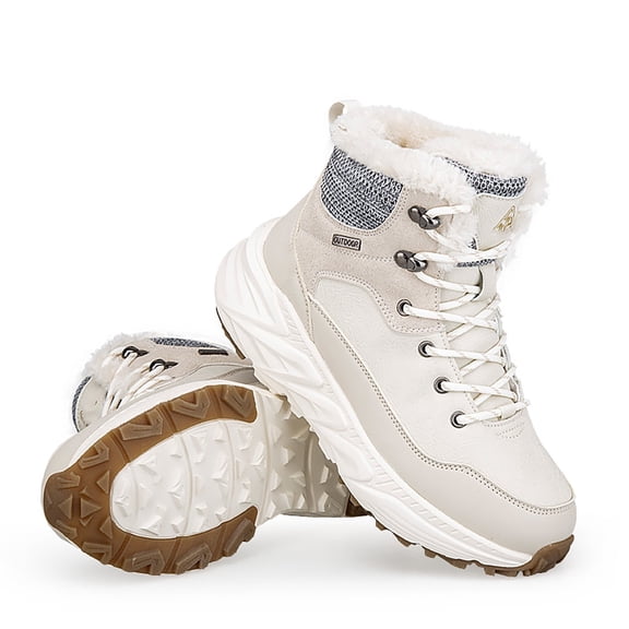 Wovix Men Snow Boots Non- Insulated Winter Shoes with Lace Thermal Waterproof Outdoor Work Shoes Comfortable Ankle Booties White 36