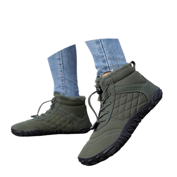 Wovix Mens Womens Winter Barefoot Snow Boots Wide Toe Box Boots Warm Lined Zero Drop Sole Comfortable Plaid Daily Outdoor Activities Army Green 47