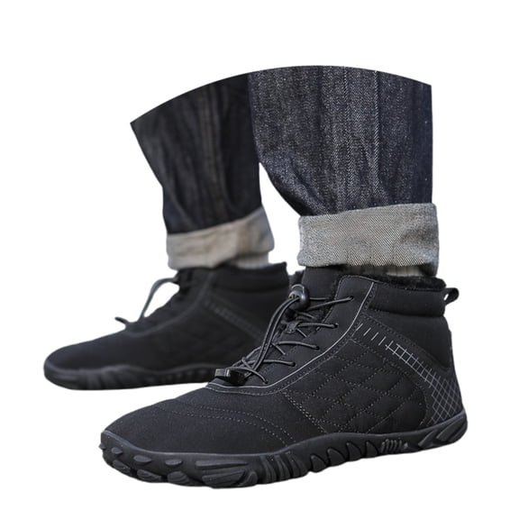 Wovix Mens Womens Winter Barefoot Snow Boots Wide Toe Box Boots Warm Lined Zero Drop Sole Comfortable Plaid Daily Outdoor Activities Black 47