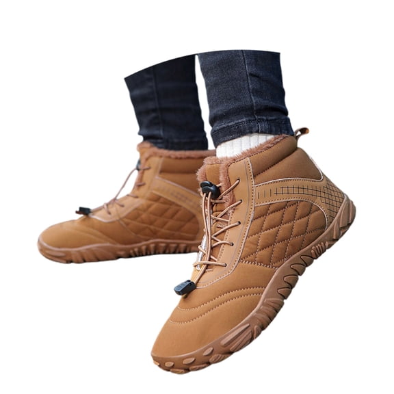 Wovix Mens Womens Winter Barefoot Snow Boots Wide Toe Box Boots Warm Lined Zero Drop Sole Comfortable Plaid Daily Outdoor Activities Brown 35
